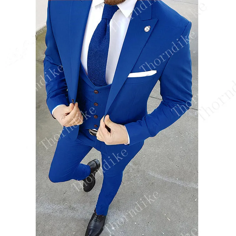 royal blue Thorndike красный костюм из 3 предметов Модный мужской повседневный бутик деловой костюм мужской свадебный костюм жениха блейзер(пиджак+ брюки+ жилет - Цвет: royal blue