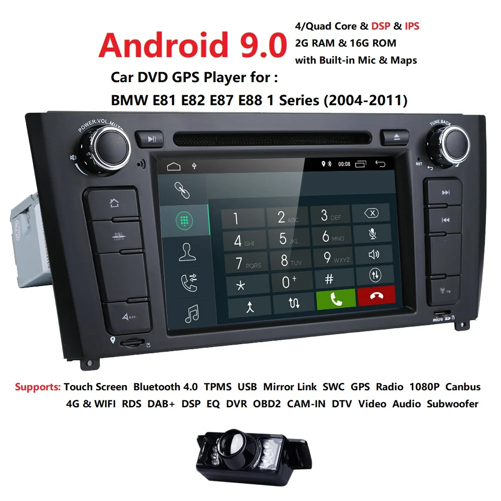 

Quad Core Android 9.0 Car DVD GPS Radio Player For BMW/E82/E88r/1 Series IPS 2G ROM 16G ROM64GB Wifi FM DAB OBD Multimedia Stere