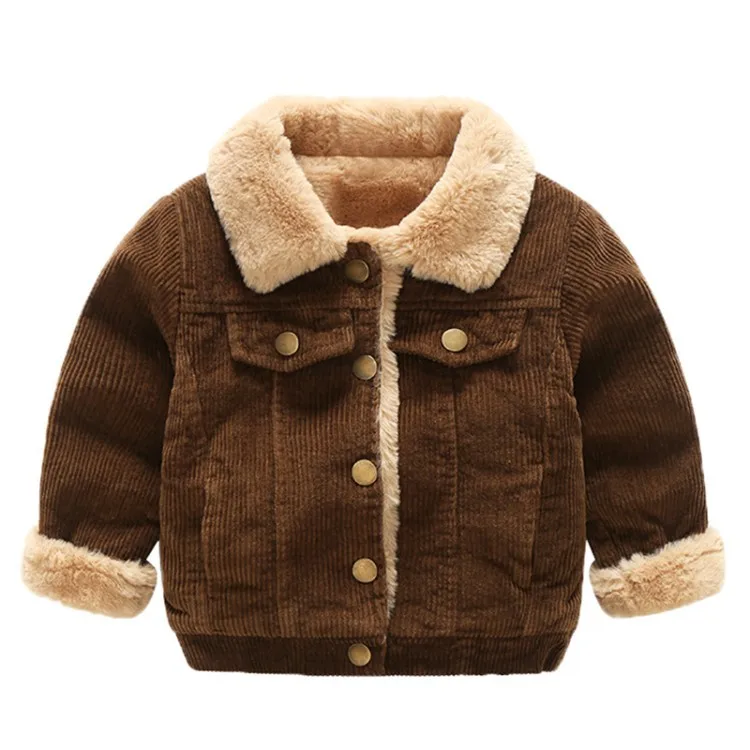 

Kids' Overcoat Autumn And Winter Corduroy Cotton-padded Clothes BOY'S Girls Long Sleeve Rabbit Fur Fold-down Collar Brushed And