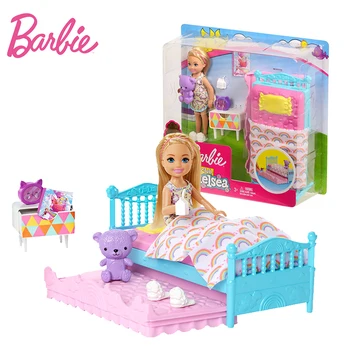 

Original Barbie Chelsea Doll Boneca baby bed time Feature Rainbow Mermaid Good Night Toys For children Birthday dolls for girls