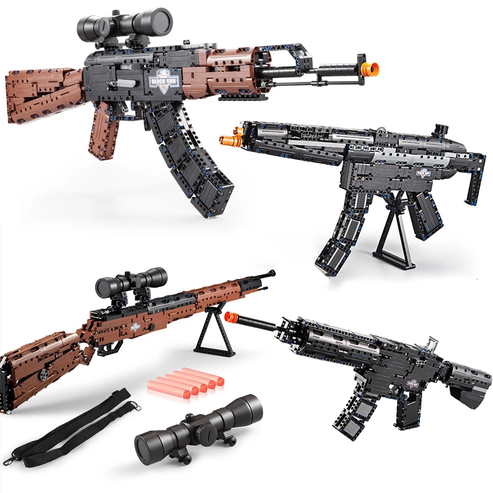 

PUBG Game 98K AK47 MP5 M4A1 Playerunknown's Battlegrounds Technic Toy Building Block Pistol Can Fire Bullets Child Boy Gift