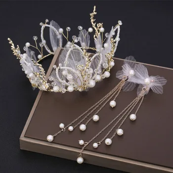 

Korea Wedding Hair Accessories Bride Korean Jewelry Gold Bridal Hair Accessories Princess Circle Crown Round Tiara Set Headpiece