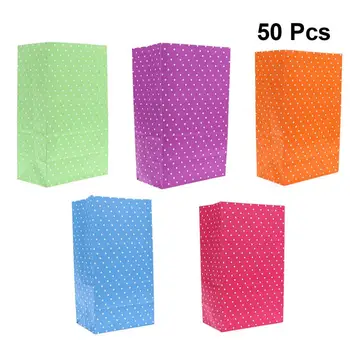 

25/50Pcs Paper Flat Mouth Candy Bag Polka Dot Prints Packing Bag Gift Bag Exquisite Present Wrapping Bags Party Birthday Random