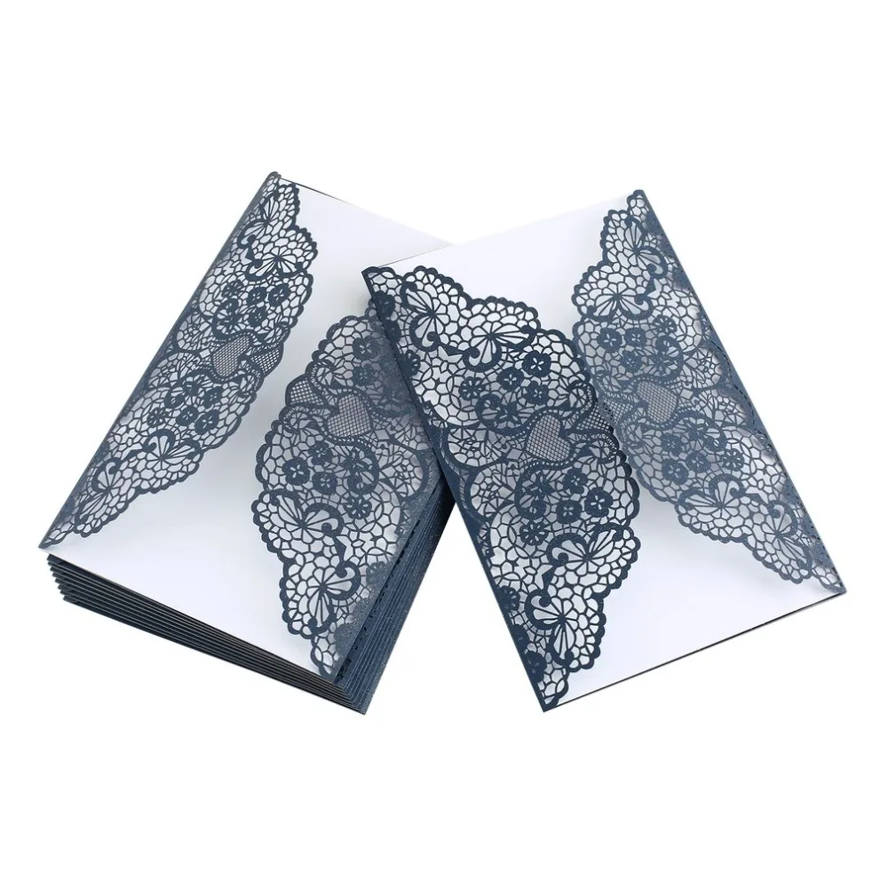  10 pcs Foldable Invitation Card Cover Exquisite Hollow Out Bride Groom Printing Cover for Wedding P - 4000510591849