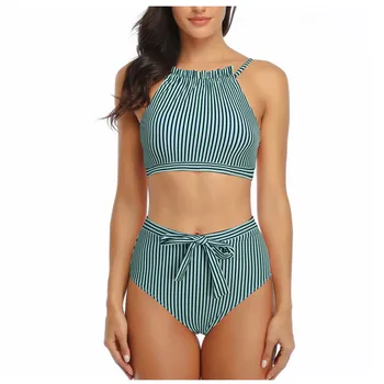 

Women Sexy Stripe Print High Waist Bikini Bathing Suit Bow Bottom High Cut Swimsuit Brazilian Swimwear Female Summer Beachwear