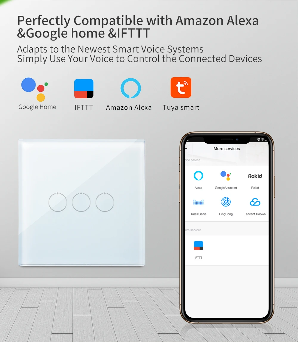 Bingoelec wifi Samrt переключатель 3 банда 1 способ дистанционного сенсорного переключателя Стеклянная Панель Беспроводное управление настенный светильник умный дом переключатель