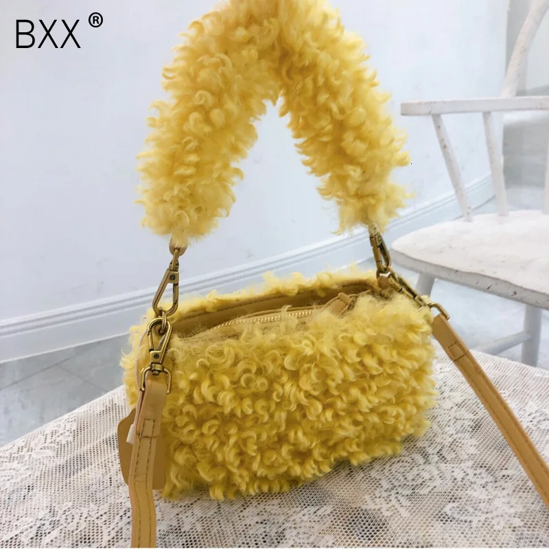 [BXX] Модные однотонные шерстяные женские сумки осенние сумки через плечо для женщин сумки на плечо Большая вместительная сумка на плечо с цепочкой HJ087