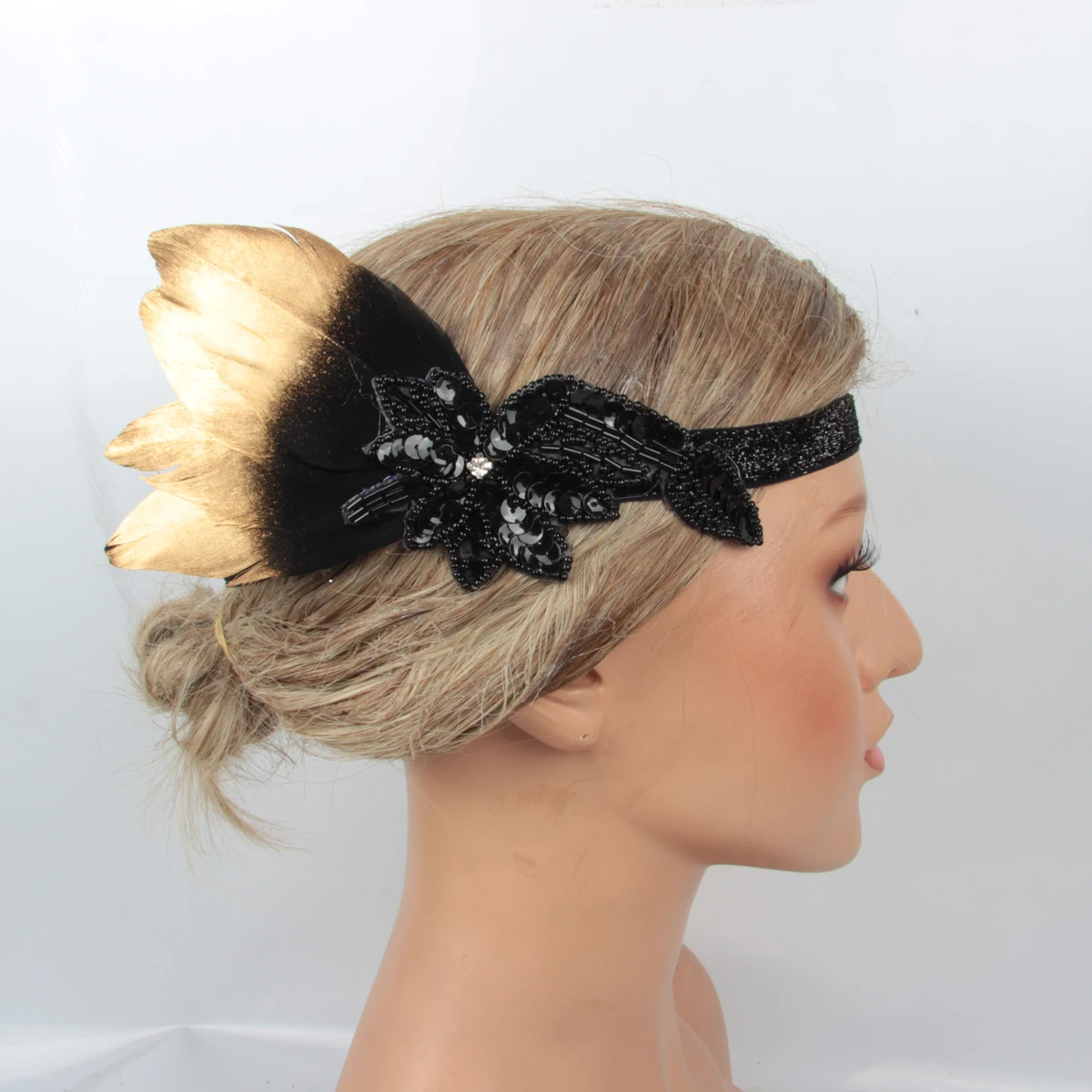 1920s Hair Accessories Black Sequins Crystal Applique For Costume