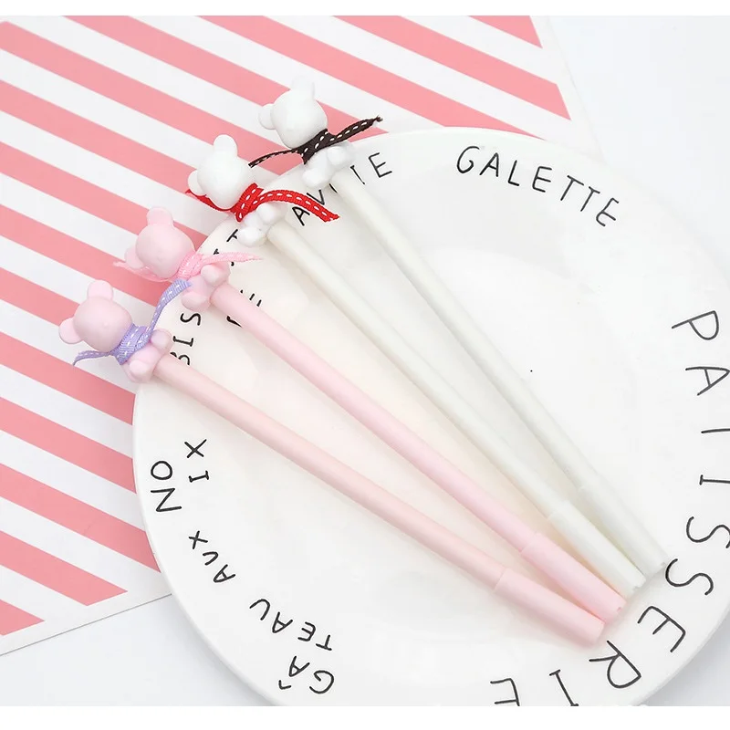 

4pcs Cute Cartoon Scarf Bear Gel Pen 0.5mm Black Ink Ballpoint Writing Stationery Kids Gift Office School Students Supply H6859