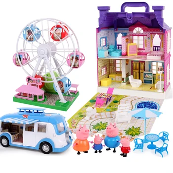 

Peppa Pig Series Aircraft Amusement Park Sports Car Family Roles Anime Kids Toys Action Figure Model Children Birthday Gifts
