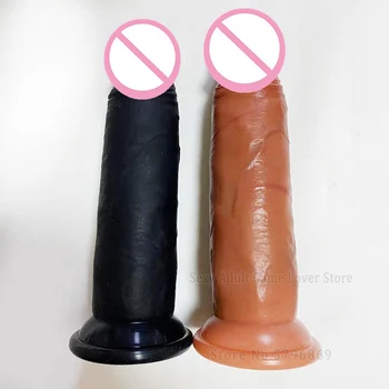 Simulation Black Dildo Realistic Sliding Foreskin G Spot Stimulate Soft Silicone Brown Penis Huge Big Dick Suction Cup Sex Toys 3