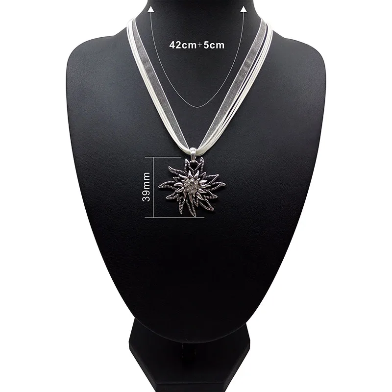 Vintage Edelweiss Halskette Mehrfarbiges Strassband Seil Blumen Anhänger Mode Traditionelles Dirndl Kostüm Deutscher Schmuck – Detail 12