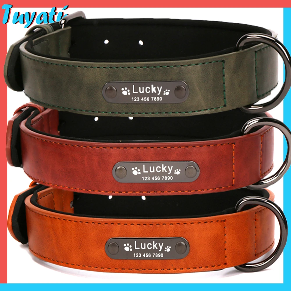 

Custom Large Dog Collar Leather Personalized Big Small Dogs Collar for Dog ID Tag Luxury Engraved Name Dog Collar French Bulldog