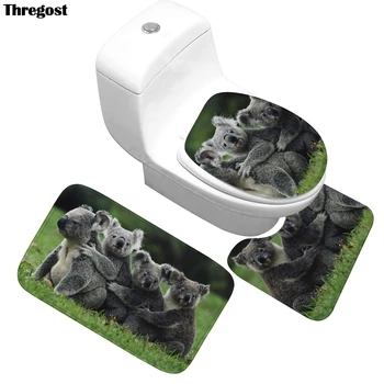 

Soft Bath Mat 3PCS Animal Printed Bathroom Non-Slip Pedestal Rug Lid Toilet Cover Bath Mat Set Flannel Water Absorbent Mats