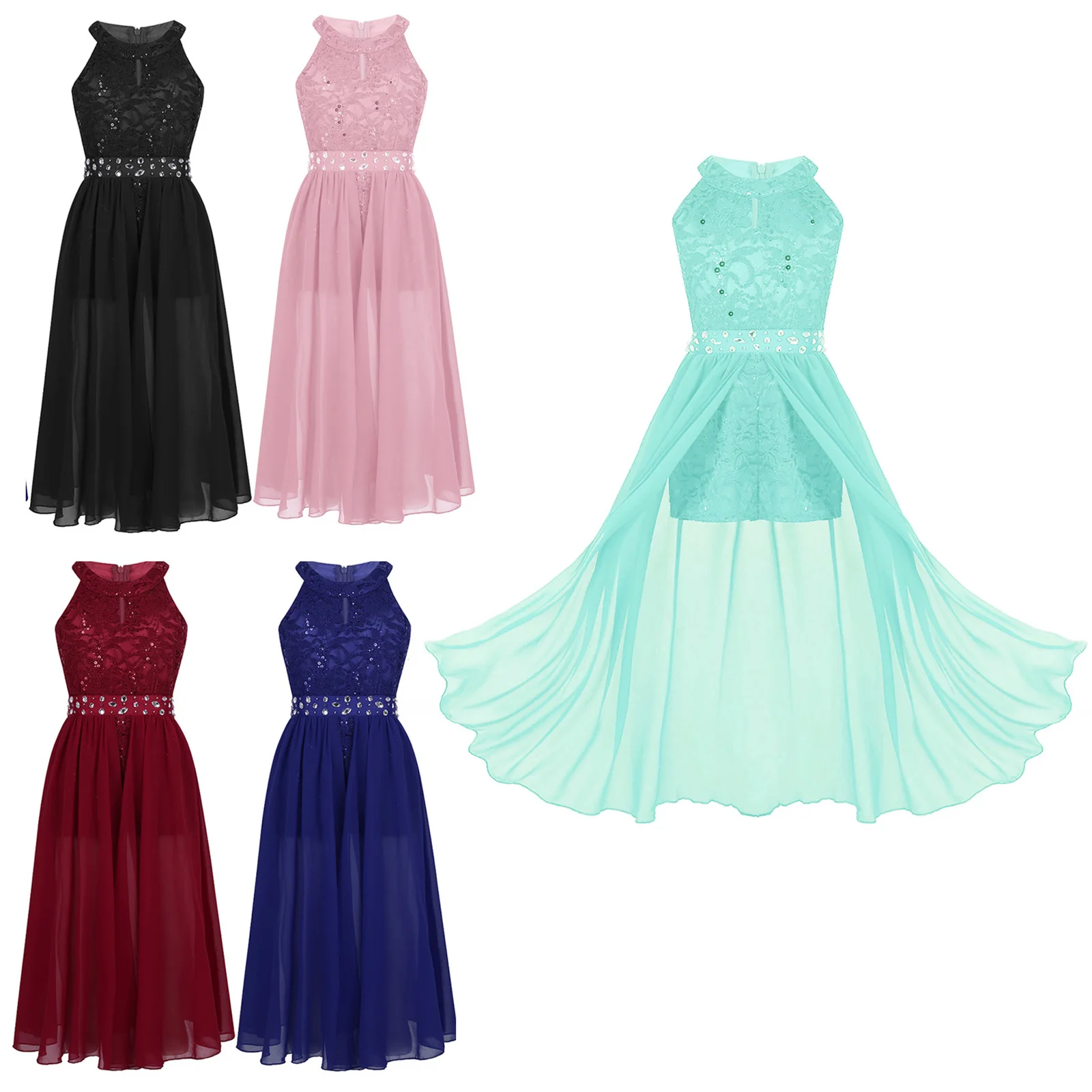 

Flower Girl Dresses Princess Kids Floral Lace Rhinestone Maxi Romper Dress For Wedding Pageant School Dance Birthday Party