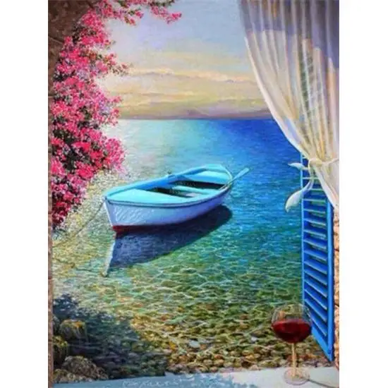 

GATYZTORY 5D DIY Diamond Painting Full Square Landscape Window Diamond Embroidery Cross Stitch Sea Mosaic Home Decor Scenery