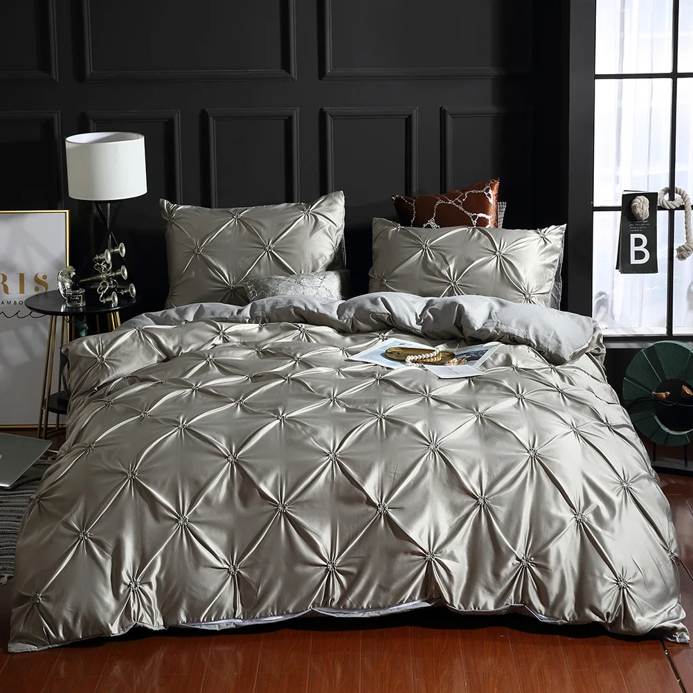 

Washing Imitated Silk Fabric Three-piece Set Textile Rhombus Pulling Flower Palace Style Multiple Choices Pillow And Quilt Cover