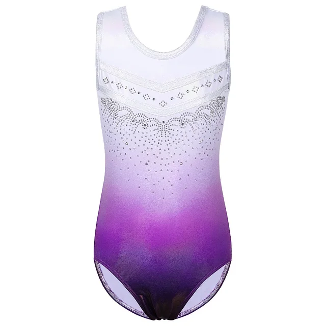 BAOHULU Gradient Color Ballet Leotard for Girls Sleeveless V-neck Dance Wear Sparkle Gymnastics Leotard Dress for Girl Ballerina B254 WhitePurple