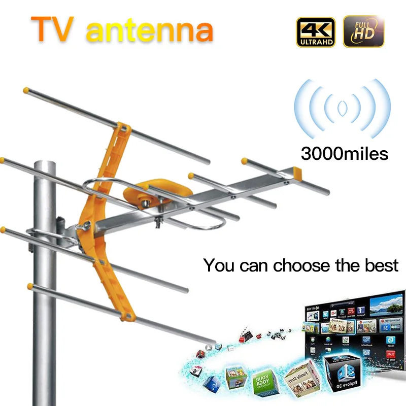 Внешняя цифровая HDTV антенна 3000 миль ТВ-приемник с кабелем 10 м для DVBT2 ISDBT ATSC