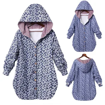 

Coats And Jackets Women Winter Warm Outwear Floral Print Plaid Hooded Pockets Oversize Cotton Clothing Jacket Women 2018oct17