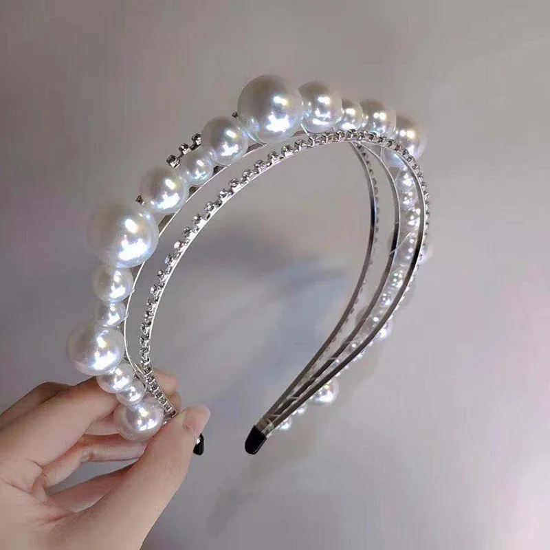 2021 Big Pearl Crystal Headband Ins Fashion Girls Hairband For Party Gem Hair Band Luxury Headbands Hair Accessories 2021 hot rushed pool inflatable toys heart shaped balloon game toy celebration birthday party wedding room layout decorative
