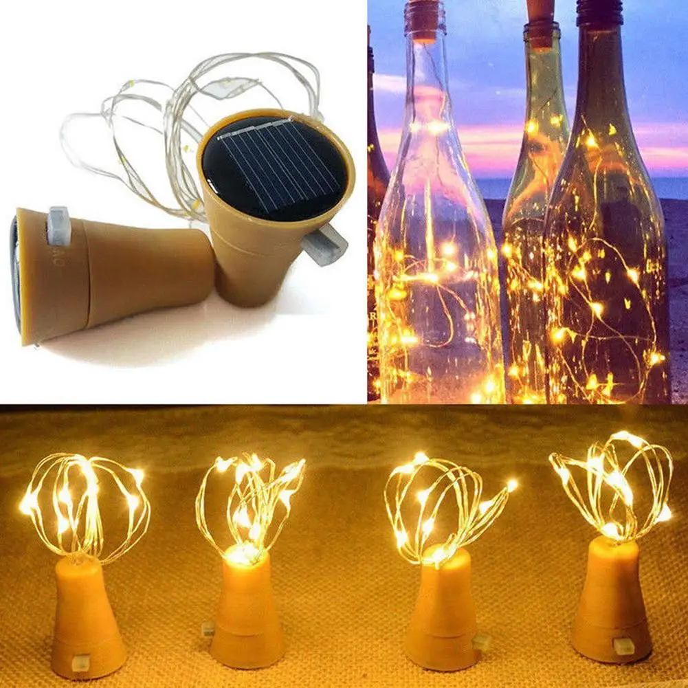 

1M/2M Solar Powered Wine Bottle Cork Shaped LED Copper Wire String Outdoor Light Garland Lights Festival Outdoor Fairy Light