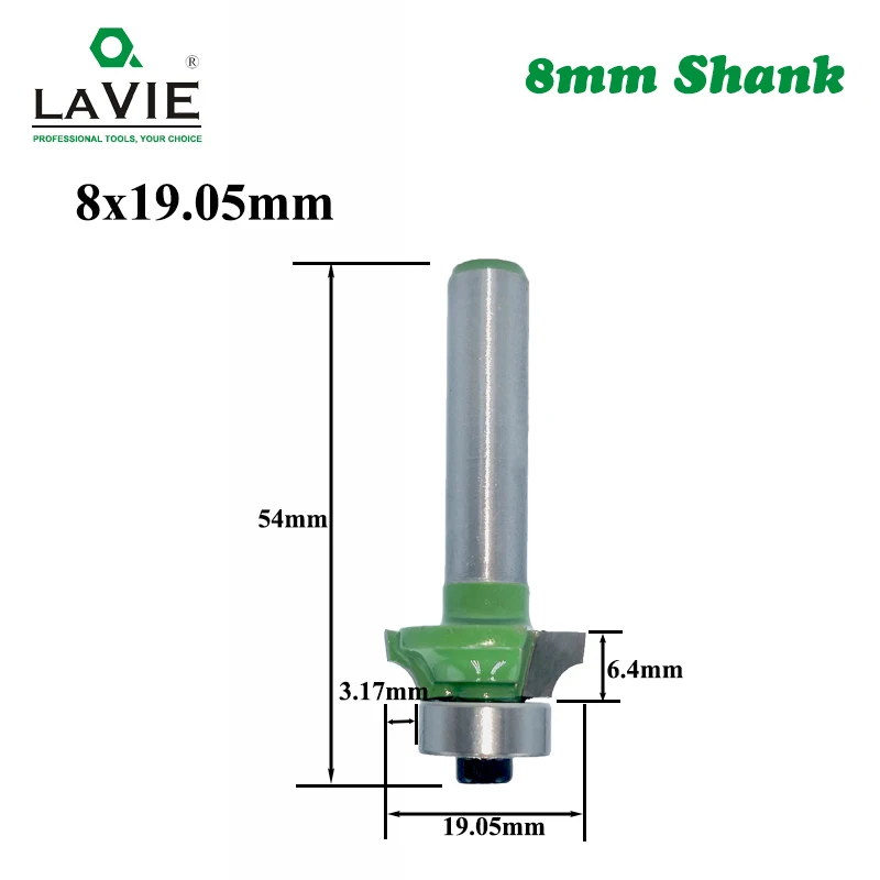 LAVIE 1pc 8mm Corner Round Over Router Bit with Bearing for Wood Woodworking Tool Tungsten Carbide Milling Cutter - Длина режущей кромки: 8x19.05mm