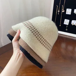 Brand High-end Woolen Bowl Hat Women Autumn and Winter All-match Japanese Retro Knitted Fisherman Hat To Modify The Face Shape