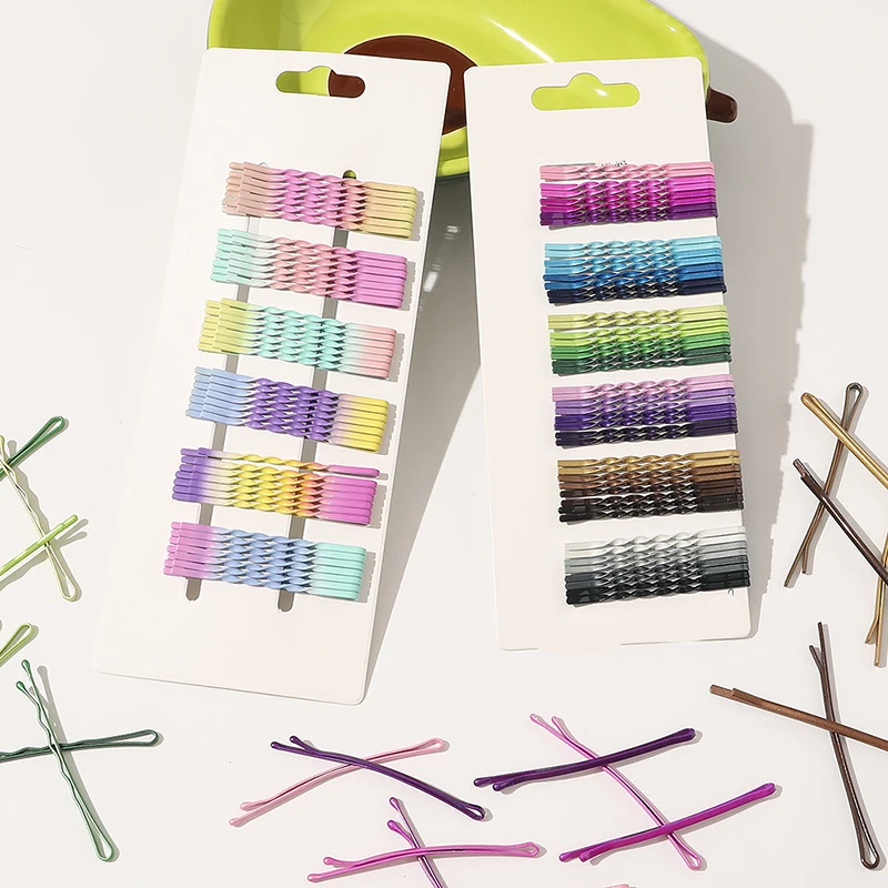 

Invisible Hair Grips 1 Set Hair Clips DIY Simple Hair Accessories Metal Bobby Pins Gradient Colors Wave Flat Twisted Hairpins
