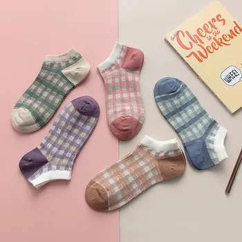 

Plaid Female Ankle Socks Spring New Pattern Harajuku Korean College Style Cotton Soft Women Fashion Casual Low Cut Socks Girls