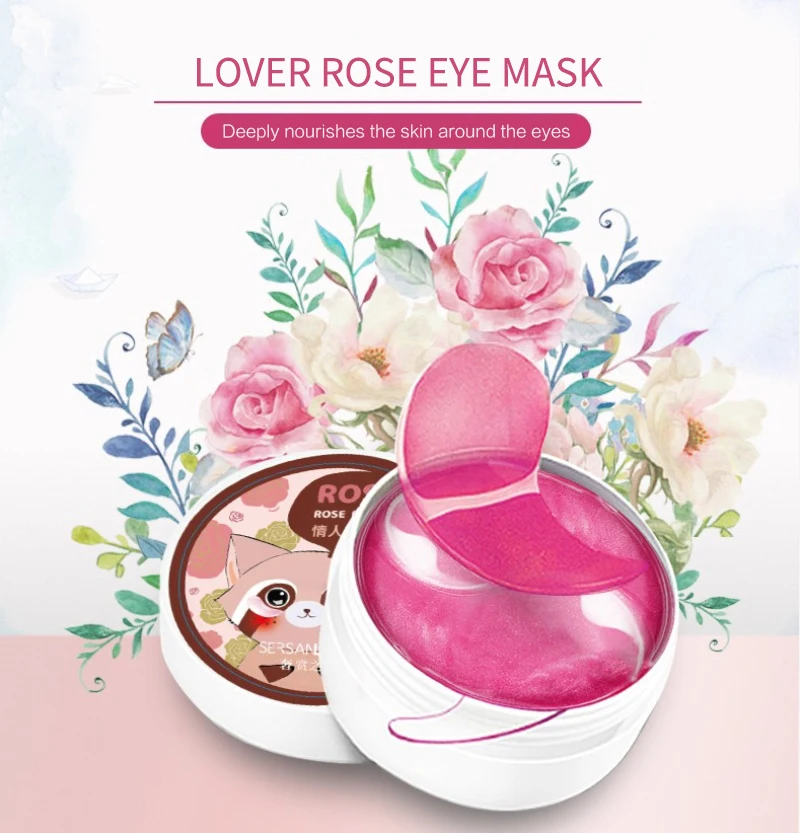 60pcs Rose Eye Mask Fades Fine Lines Eliminate Puffiness Patches Moisturize Eye Mask Remove Stye Crystal Collagen Gel Mask-0