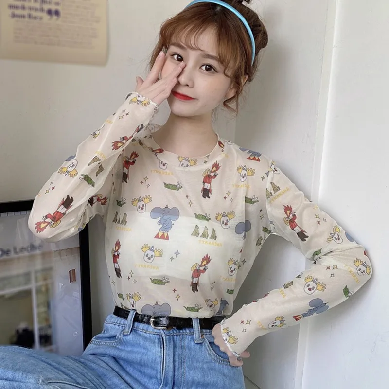 

Women Summer Beach Style Casual Circus Print Gauze Fashion Sunscreen Bikini Cover Up Tops