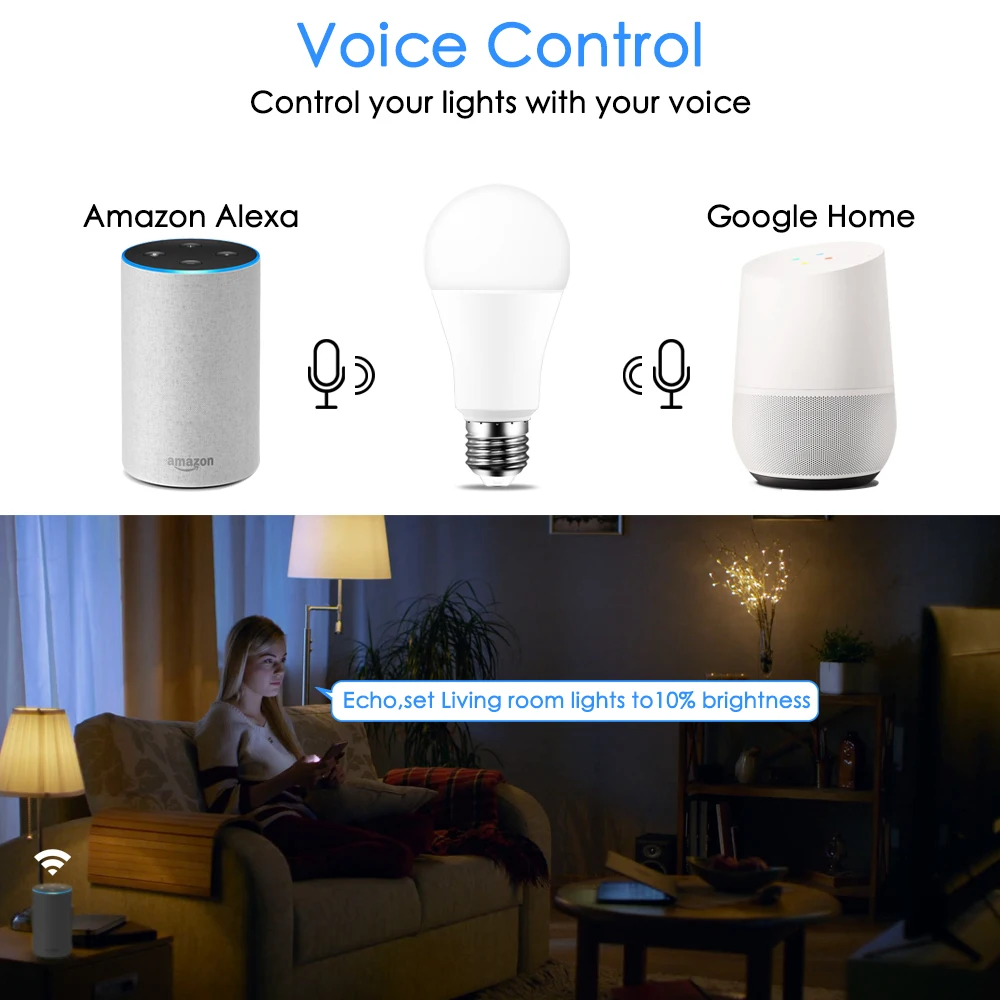  Dimmable 15W E27 WiFi Smart Light Bulb LED Lamp App Operate Alexa Google Assistant Voice Control Wa - 4000118529602