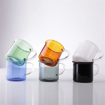 

400ml Simple Glass Minimalism Coffee Cup With Handle Water Cafe Cup Transparent Milk Mug Teacup Juice Cup Court Feel Drinkware