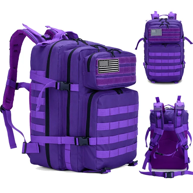 45л военный рюкзак, тактический армейский мужской рюкзак для путешествий, водонепроницаемый рюкзак, туристический рюкзак, дождевик, Mochila Tatica Camping Canta - Цвет: Purple