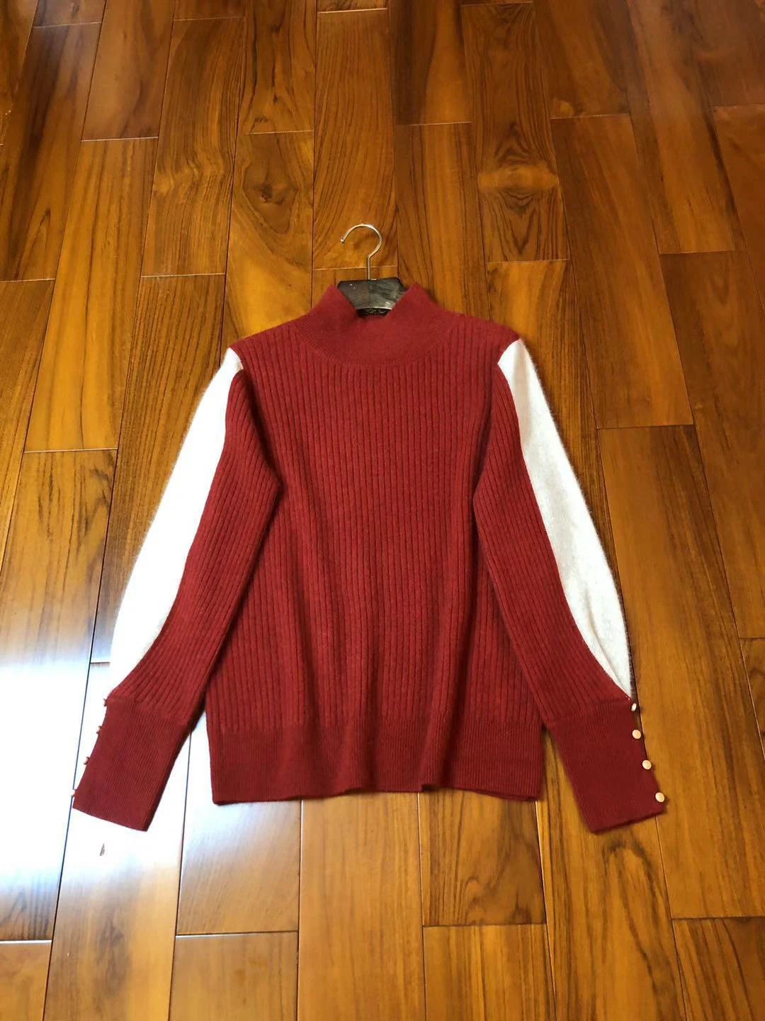 New Ladies Fashion Long Sleeve Sexy Casual Cashmere Wool Contrast Color Cuff Sleeve Warm Pullover 1212