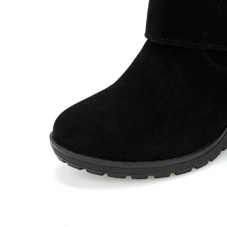 Ботинки до середины икры на высоком каблуке женские ботинки на танкетке женская обувь с пряжкой женская зимняя обувь теплые ботинки из флока зимние Ботинки martin MAZIAO