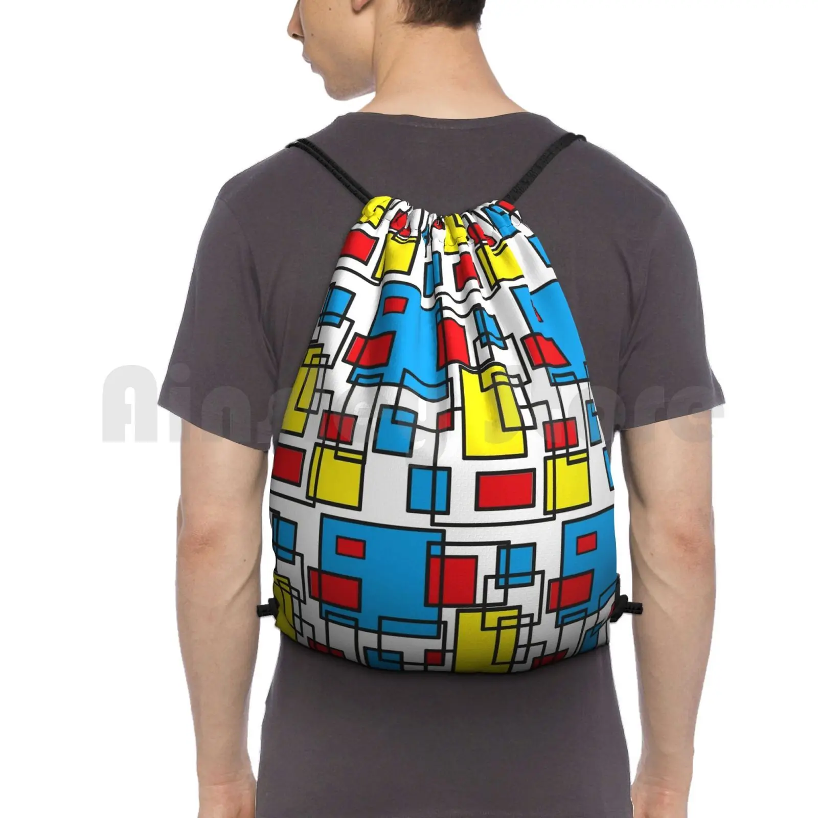 

Blue , Red And Yellow Geometric Seamless Pattern On White Backpack Drawstring Bag Riding Climbing Gym Bag Abstract Artistic