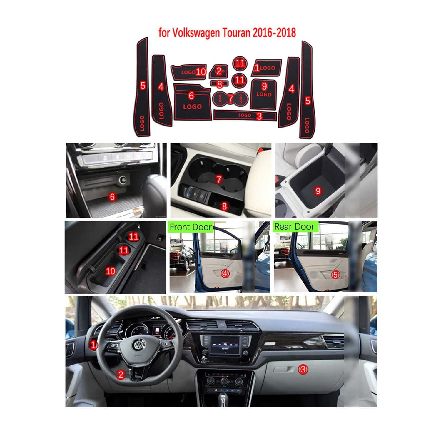 RUIYA 14 шт. противоскользящие ворота Слот коврик резиновая подложка для Volkswagen Touran L, авто интерьерные аксессуары дверной рычаг коробка Коврик