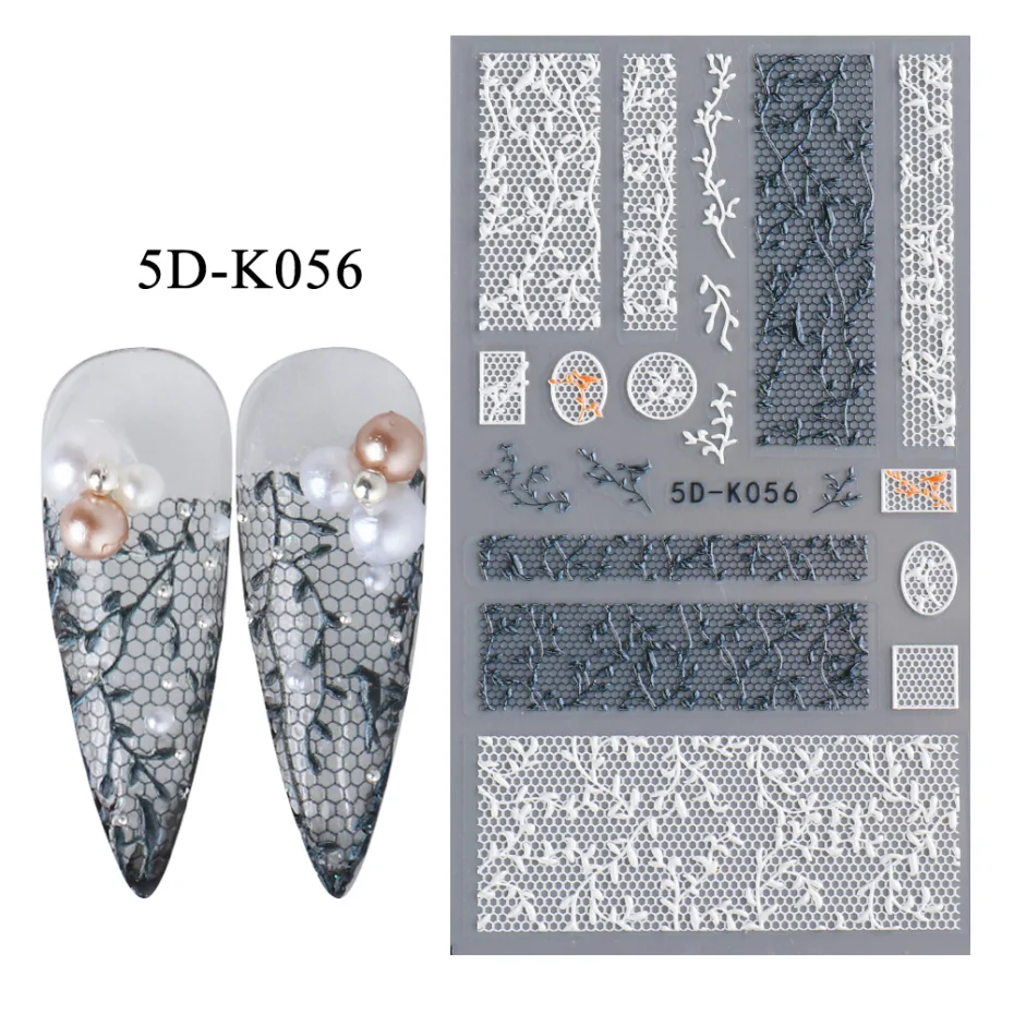 1PCS 5D Nail Stickers Flowers Lace Gel Decals Acrylic Engraved Sliders Embossed Foils Manicure Nail Art Decorations