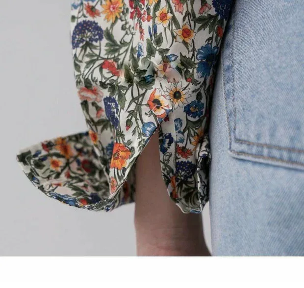 

Vintage Floral Shirt 100% Cotton Shirt Women Clothes Female Loose Long Sleeve Blouse Elegant Lady Tops