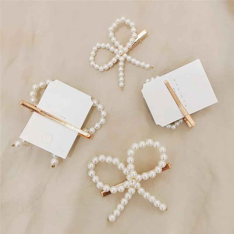 

Korean Temperament Simple Imitation Pearl Bow Duckbill Clip Personality Sweet Girl Women Fashion Barrettes Hair Accessories