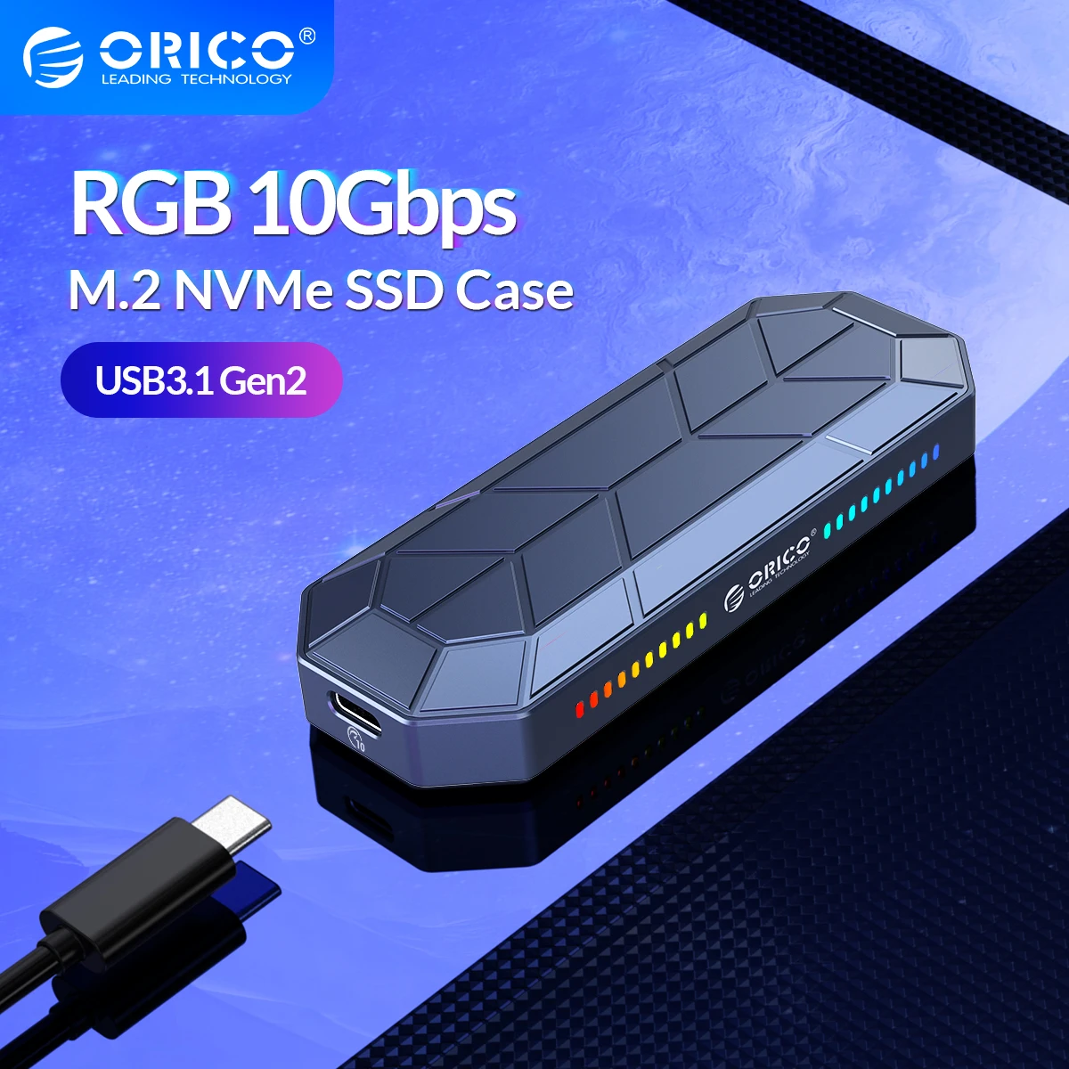 Orico Rgb M2 Ssd Case Nvme Enclosure M.2 To Usb Type C 3.1 Gen2 10gbps Ssd  Box Cool Game Style M.2 Ssd Case - Hdd & Ssd Enclosure - AliExpress