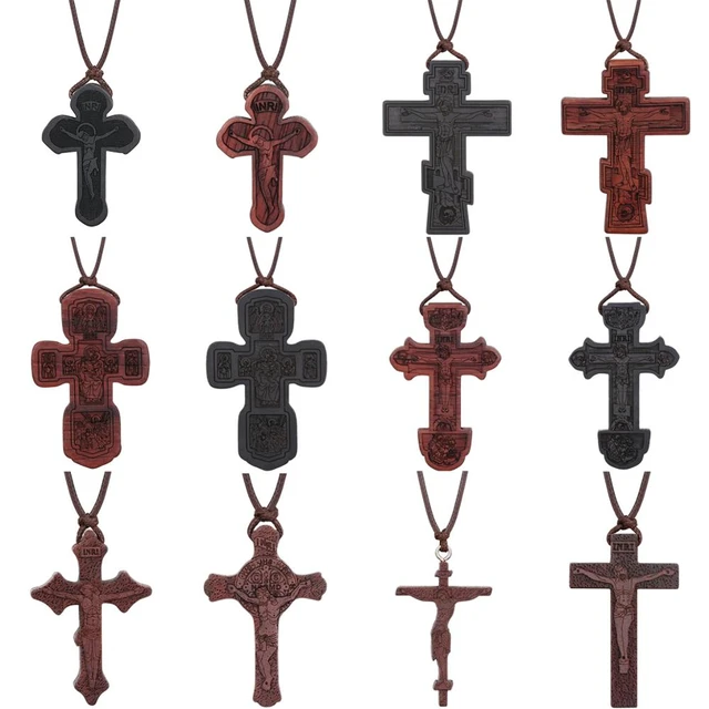 WOODEN CROSS JESUS Christ Religious Crucifix Christian Orthodox Pendant  Necklace £11.20 - PicClick UK