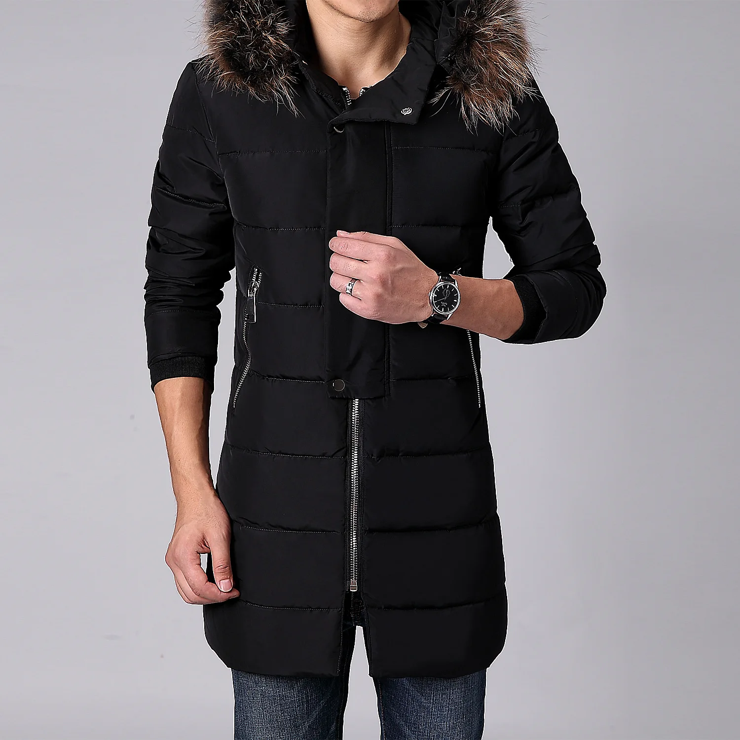 Winter Work Clothing Youth down Jacket Men's Mid-length Slim Fit Thick down Jacket Coat