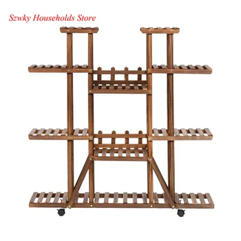 

Artisasset 6-Story 11-Seat Indoor And Outdoor Multi-Function Carbonized Ribbon Wheel Wooden Plant Stand