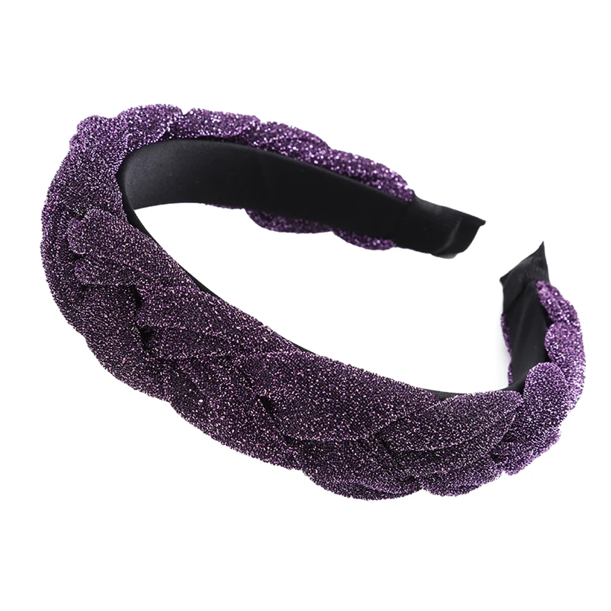 Моланские осенние аксессуары для волос, широкие блестящие плетеные повязки для волос, плетеные повязки для волос, модные повязки для волос, ободок, головной убор - Цвет: Темно-фиолетовый