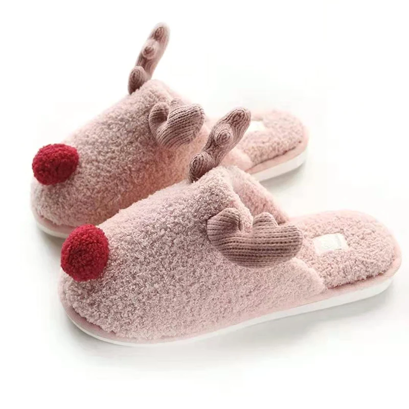 

2019 Winter Women's Slippers Warm Plush Cute Deer Slip On Flat Slippers Female Soft Indoor Shoes Ladies Comfort Footwear