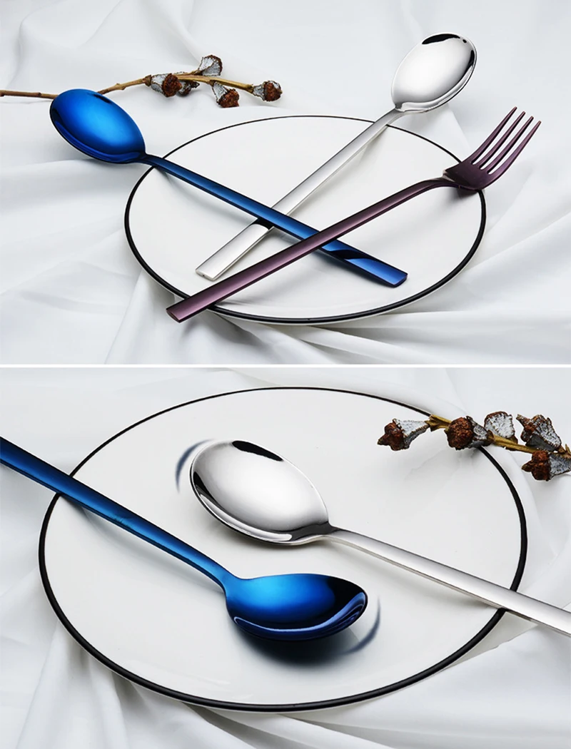 1 Pcs Stainless Steel Creative 8 Colors Long Handle Spoon or Fork Coffee Spoon Tea Kitchen Tableware Home Supplies Size 21 CM