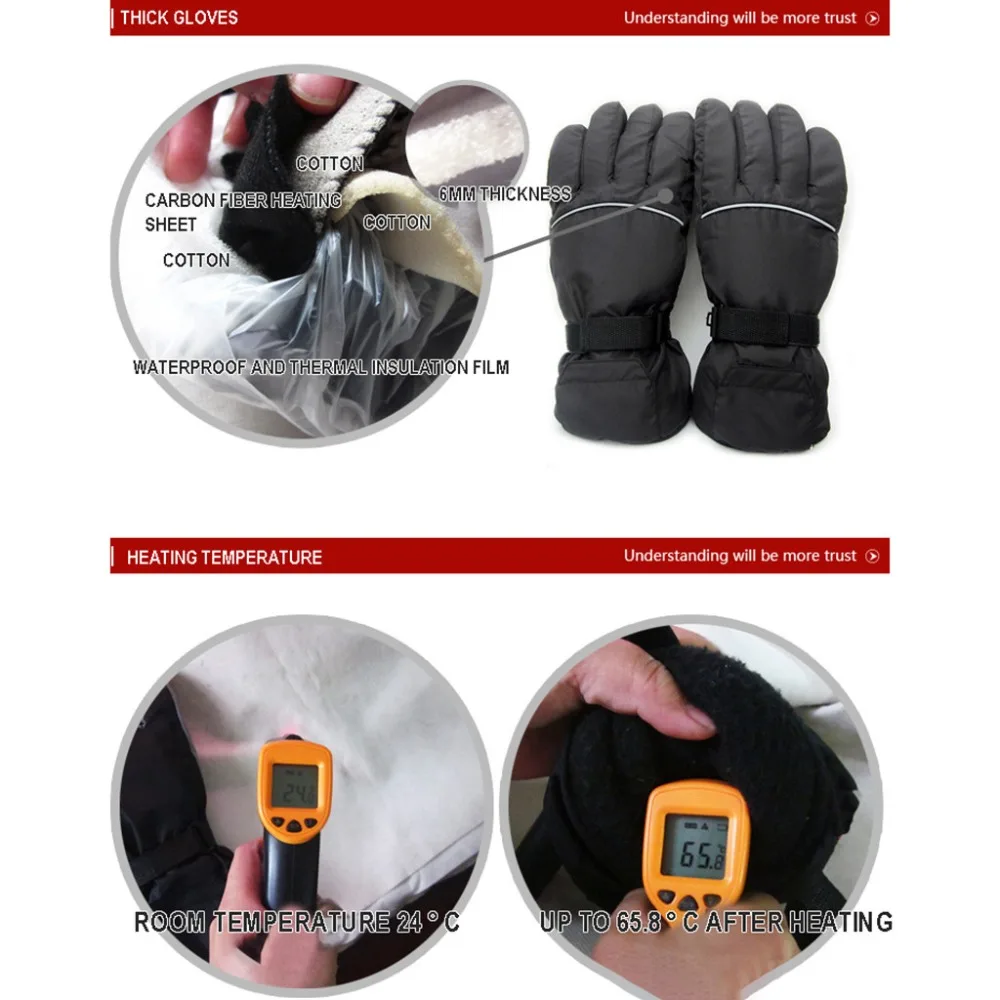 Windproof Ski Heating Gloves 4.5V Heated Polyester Motorcycle Gloves Warm & Safe (First Gear) #3B06 (5)